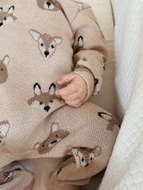 Woodland Friends Knit Jumpsuit – Cozy Organic Cotton Charm