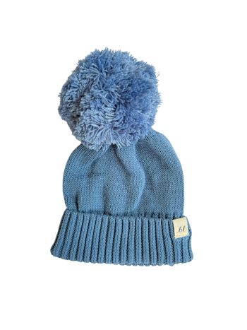 Organic Cotton Baby Pom Beanie – Denim Blue