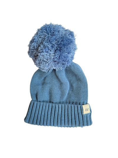 Organic Cotton Baby Pom Beanie – Denim Blue