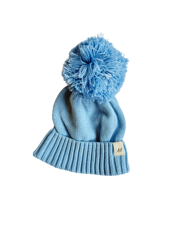 Organic Cotton Baby Pom Beanie – Powder Blue
