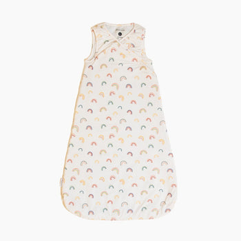 Rainbows Blanket Sleeper 1 TOG wearable baby sleep sack shown flat with zipper and arm openings visible