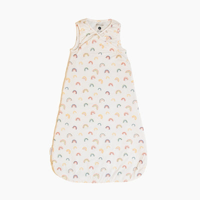 Rainbows Blanket Sleeper 1 TOG wearable baby sleep sack shown flat with zipper and arm openings visible