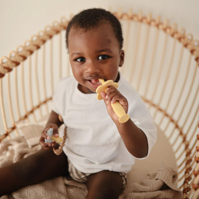 Mushie Flower Training Toothbrush – Silicone Toddler Toothbrush