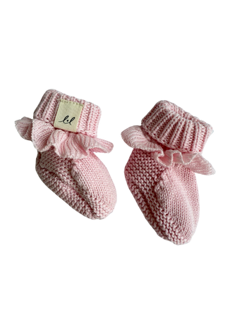 Organic Cotton Ruffle Baby Booties - Powder Pink