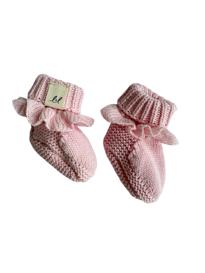 Organic Cotton Ruffle Baby Booties - Powder Pink