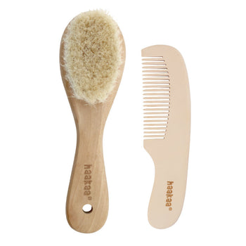 Haakaa Goat Wool Baby Hair Brush & Wooden Comb Set