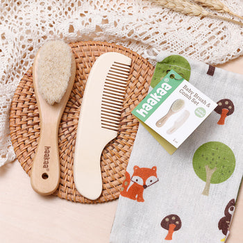Haakaa Goat Wool Baby Hair Brush & Wooden Comb Set