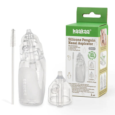 Haakaa Silicone Penguin Nasal Aspirator – Baby Nose Suction with Dual Valve & Cleaning Brush