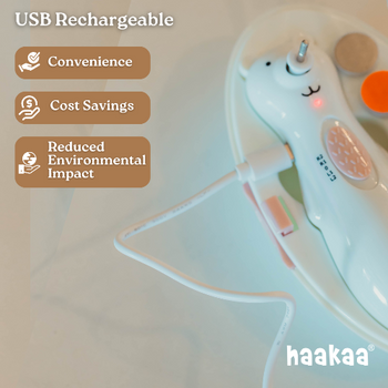 Haakaa Happii Bear Baby Electric Nail Trimmer Set – Rechargeable Safe Nail Care Kit for Newborns
