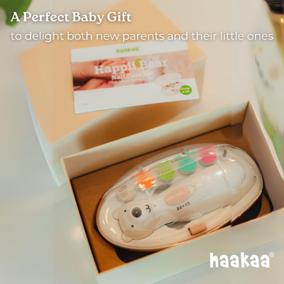 Haakaa Happii Bear Baby Electric Nail Trimmer Set – Rechargeable Safe Nail Care Kit for Newborns