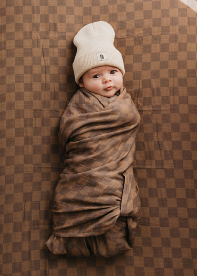 Muslin Swaddle | Faded Brown Checkerboard