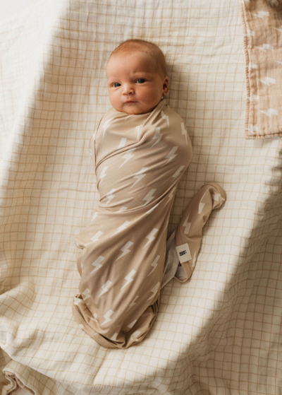 Bamboo Swaddle | Tan & Cream Lightning Bolt