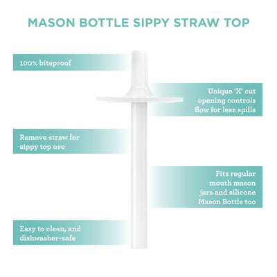 Mason Bottle Silicone Straw Tops, 2 Pack