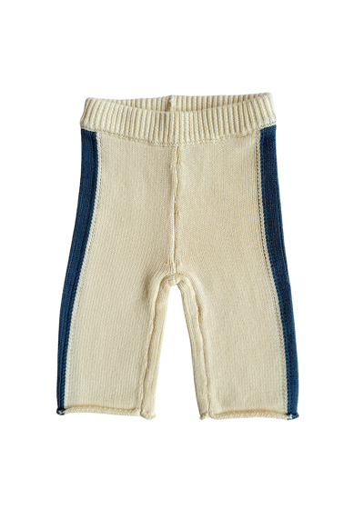 Knit Striped Pants  - Cream & Denim Blue