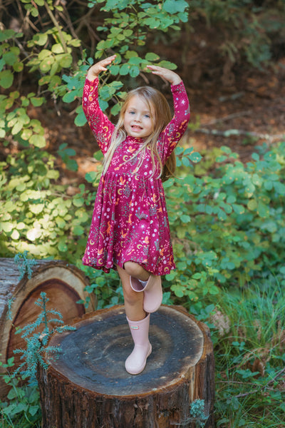 Apple Park Bamboo Blend L/S Twirly Tee Dress - Woodland Dreams