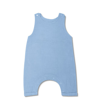 Apple Park Muslin Snap Jumpsuit - Blue