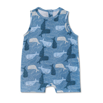 Apple Park Muslin Sleeveless Coverall - Whale Tales