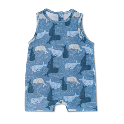 Apple Park Muslin Sleeveless Coverall - Whale Tales