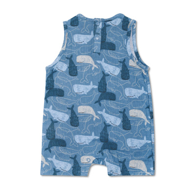 Apple Park Muslin Sleeveless Coverall - Whale Tales