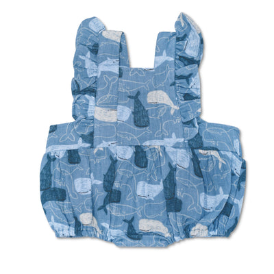 Apple Park Muslin Flutter Sleeve Romper - Whale Tales