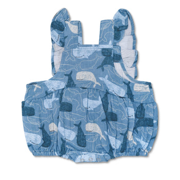 Apple Park Muslin Flutter Sleeve Romper - Whale Tales