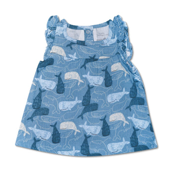Apple Park Muslin Flutter Sleeve Dress - Whale Tales