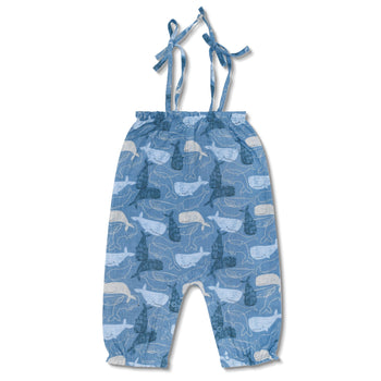 Apple Park Muslin Tie Shoulder Jumpsuit - Whale Tales