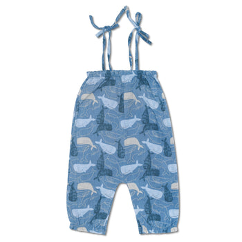Apple Park Muslin Tie Shoulder Jumpsuit - Whale Tales
