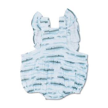 Apple Park Muslin Flutter Sleeve Romper - Alligator Isle