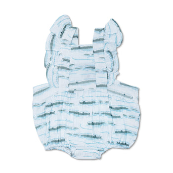Apple Park Muslin Flutter Sleeve Romper - Alligator Isle