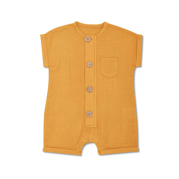 Apple Park Muslin Short Sleeve Romper - Mustard