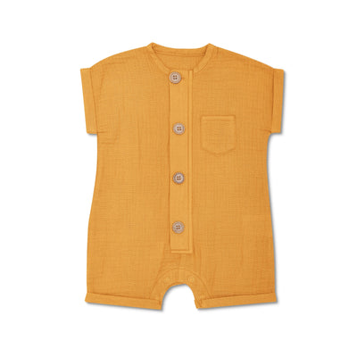 Apple Park Muslin Short Sleeve Romper - Mustard