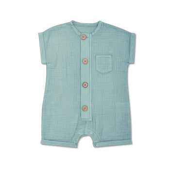 Apple Park Muslin Short Sleeve Romper - Teal
