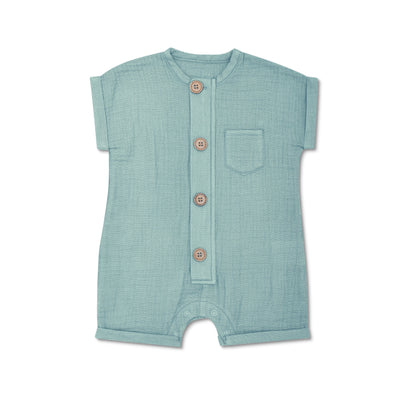 Apple Park Muslin Short Sleeve Romper - Teal