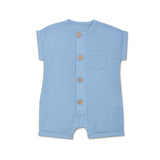Apple Park Muslin Short Sleeve Romper - Blue