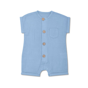 Apple Park Muslin Short Sleeve Romper - Blue