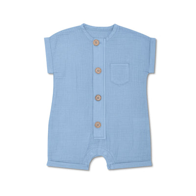 Apple Park Muslin Short Sleeve Romper - Blue