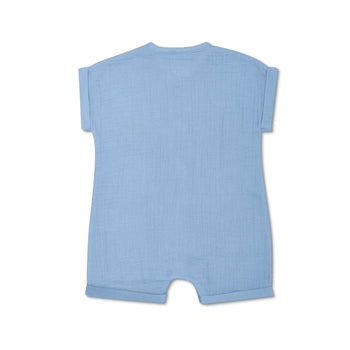 Apple Park Muslin Short Sleeve Romper - Blue