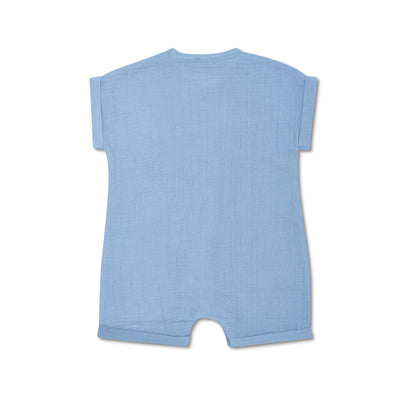 Apple Park Muslin Short Sleeve Romper - Blue