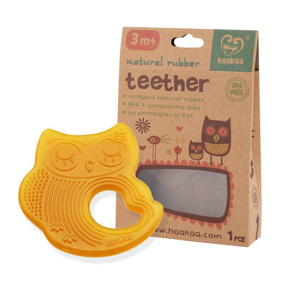 Haakaa Natural Owl Teether – One-Piece Rubber Teething Toy (3M+)