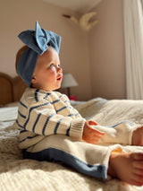 Knit Striped Pants  - Cream & Denim Blue