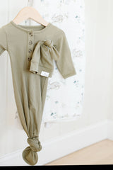 Baby Organic Knotted Gown + Top Knot Hat - Sage