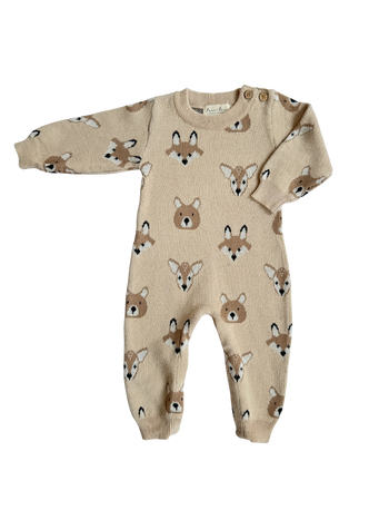 Woodland Friends Knit Jumpsuit – Cozy Organic Cotton Charm