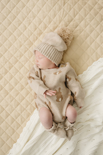 Luna + Luca Bunny Jacquard Romper – Organic Springtime Charm