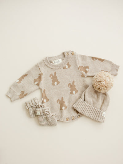 Luna + Luca Bunny Jacquard Romper – Organic Springtime Charm