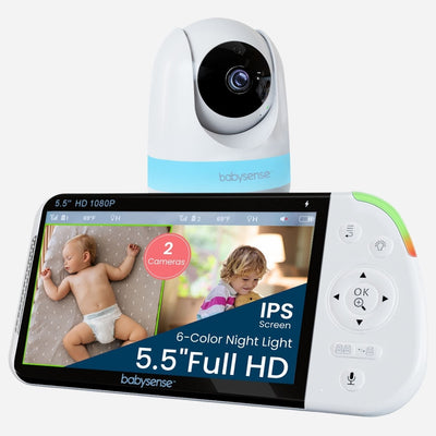 Babysense Max View: Video Baby Monitor with 2 Cameras, Non Wifi, Split Screen, Night Light & Sound Machine