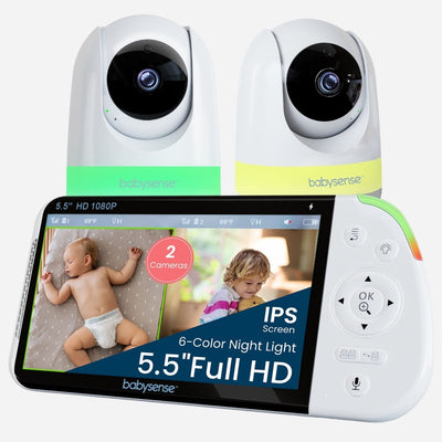 Babysense Max View: Video Baby Monitor with 2 Cameras, Non Wifi, Split Screen, Night Light & Sound Machine