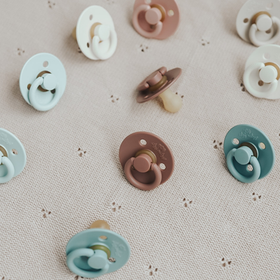 *NEW SIZE* Itzy Soother™ Natural Rubber Paci Sets: Blossom + Rosewood 6-18 M