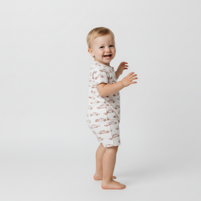 Makemake Organics Organic Short Zip Romper - Cars