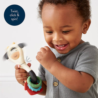 Itzy Spinne Rattle Cow Sensory Toy & Teether – Multi-Activity Baby Toy